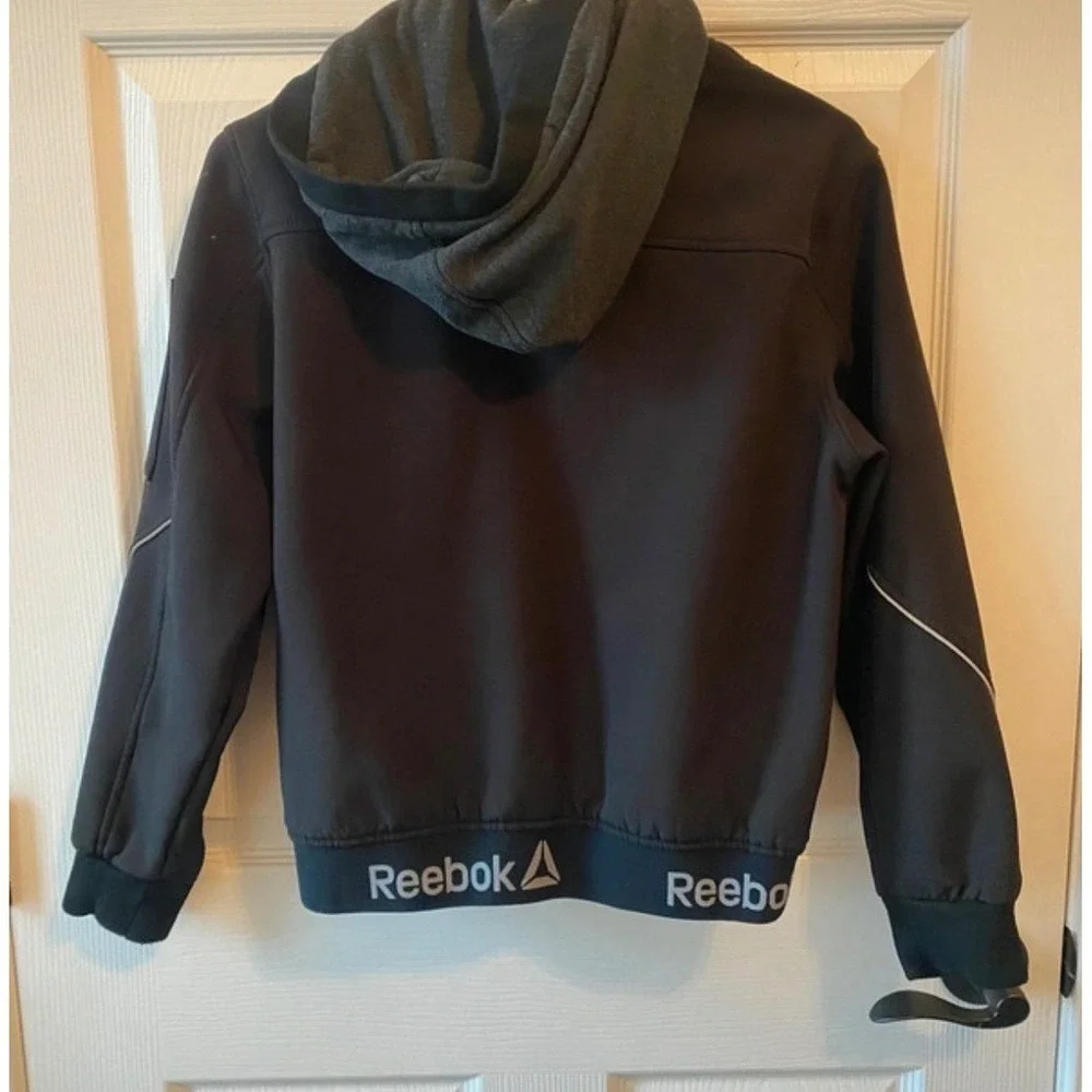 Reebok Boys Softshell Hooded Jacket Youth XL 14-16 Black Full Zip Athletic Coat